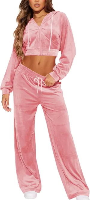 SMSN Women Sweatsuits Set Velvet 2 Piece Tracksuit Outfits Velour Jogging Long Sleeve Sweat Hoodie and Sweatpants Set