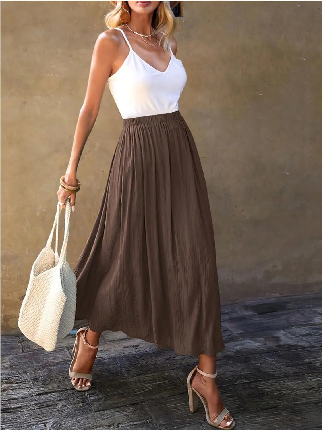 SOLY HUX Women's Skirt Elastic High Waisted A Line Flowy Casual Long Skirts