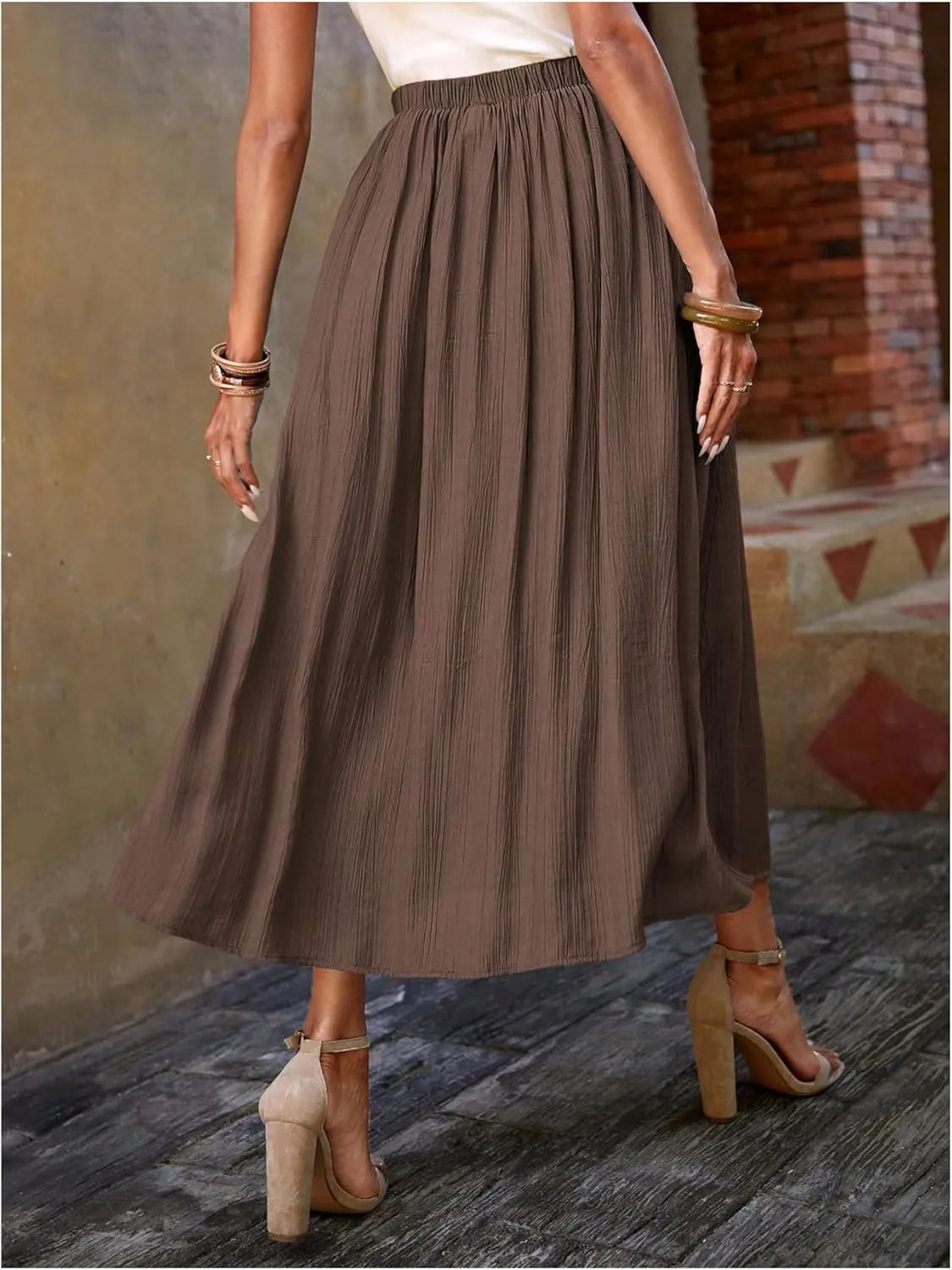 SOLY HUX Women's Skirt Elastic High Waisted A Line Flowy Casual Long Skirts