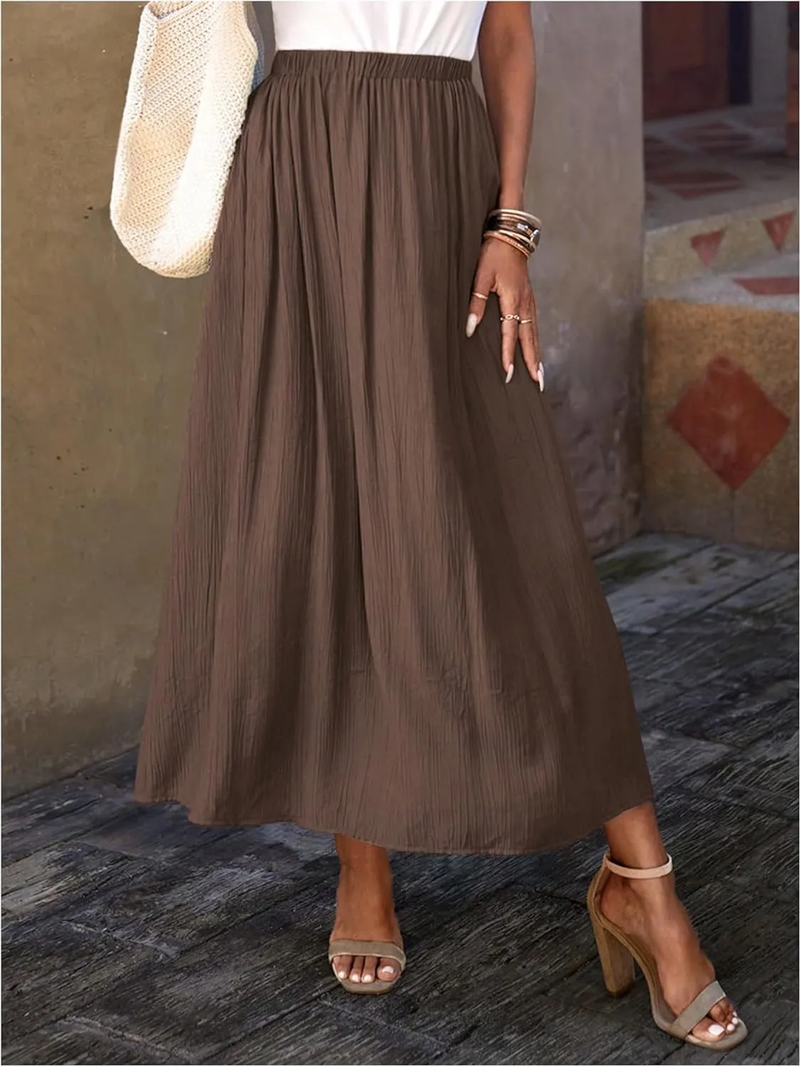 SOLY HUX Women's Skirt Elastic High Waisted A Line Flowy Casual Long Skirts