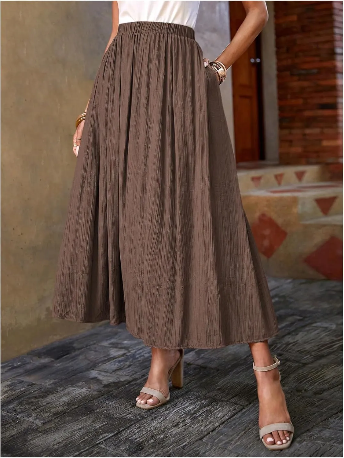 SOLY HUX Women's Skirt Elastic High Waisted A Line Flowy Casual Long Skirts