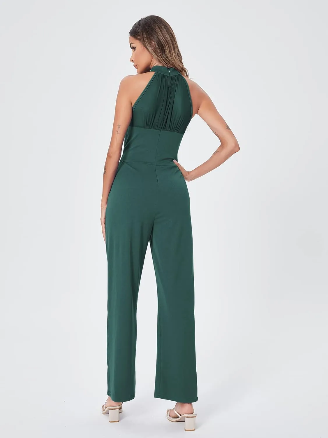 SweatyRocks Women's Elegant Sleeveless Halter High Waist Flare Leg Pants Romper Jumpsuit