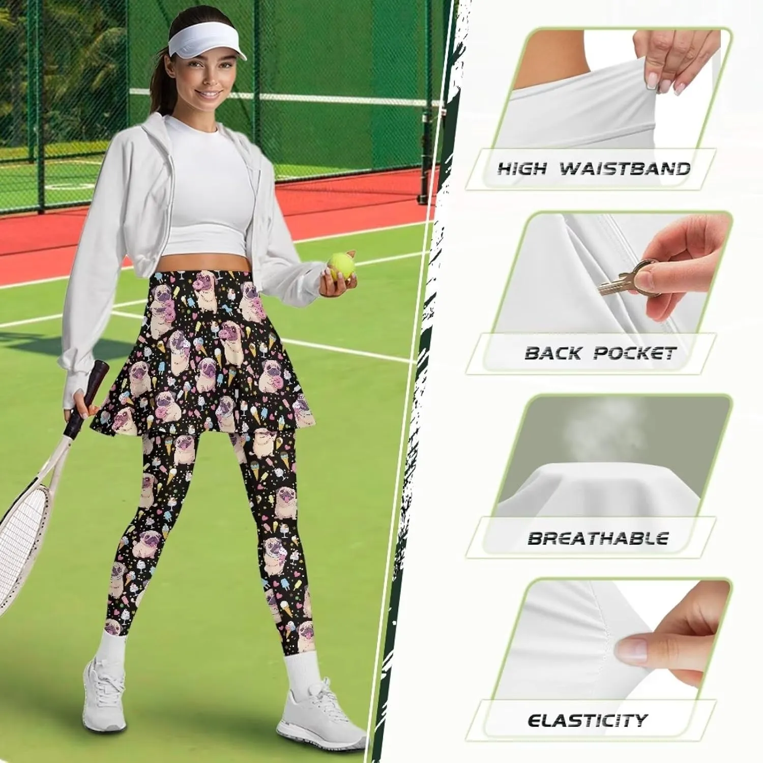Tennis Skirt with Leggings for Women Golf Skirted Leggings Workout Running Gym Active Skort Pants XS-3XL