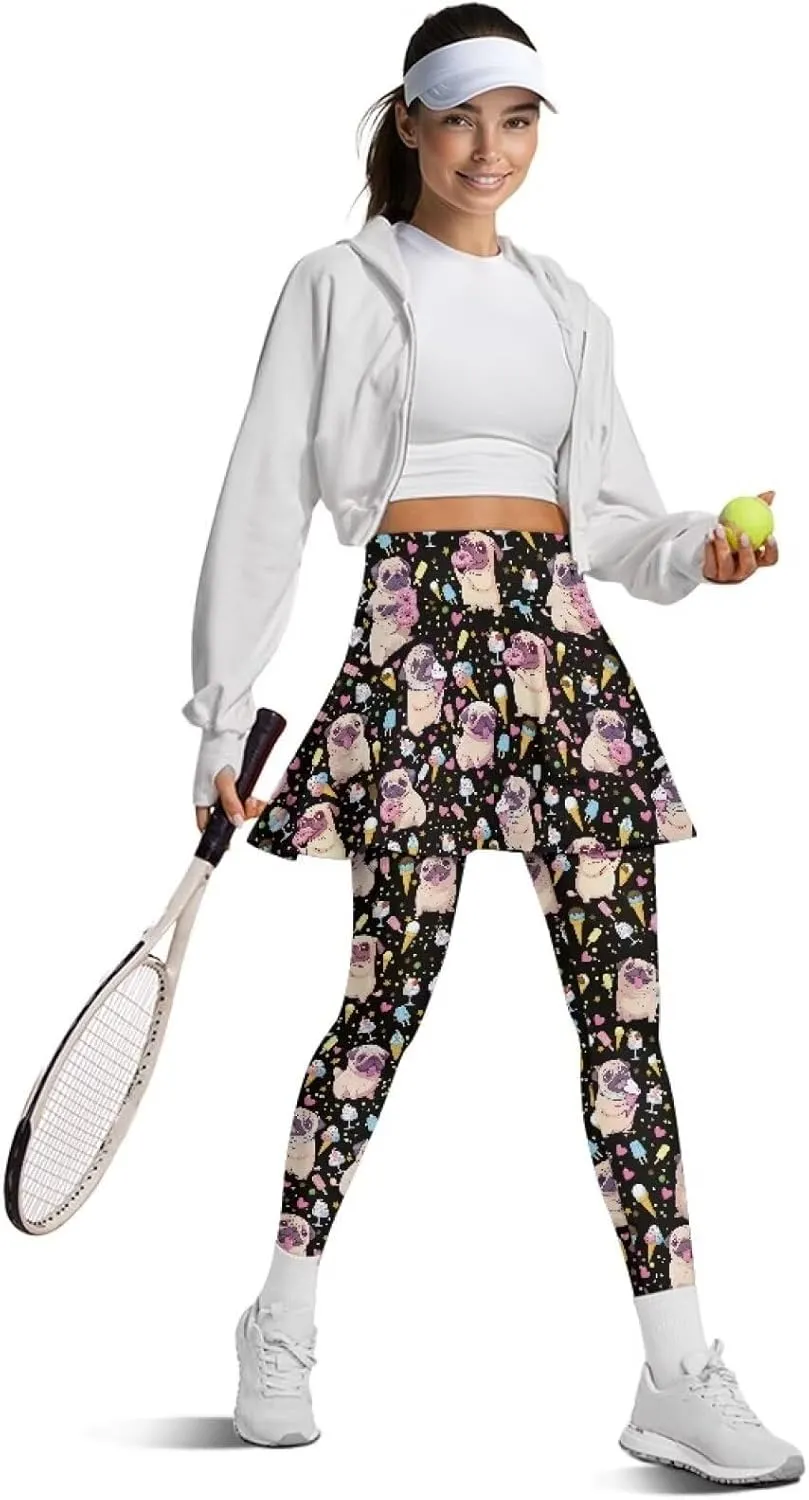 Tennis Skirt with Leggings for Women Golf Skirted Leggings Workout Running Gym Active Skort Pants XS-3XL