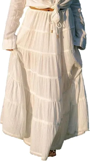 ThCreasa Womens Casual Tiered Maxi Skirt Elastic Waist Solid A Line Pleated Summer Flowy Long Skirts
