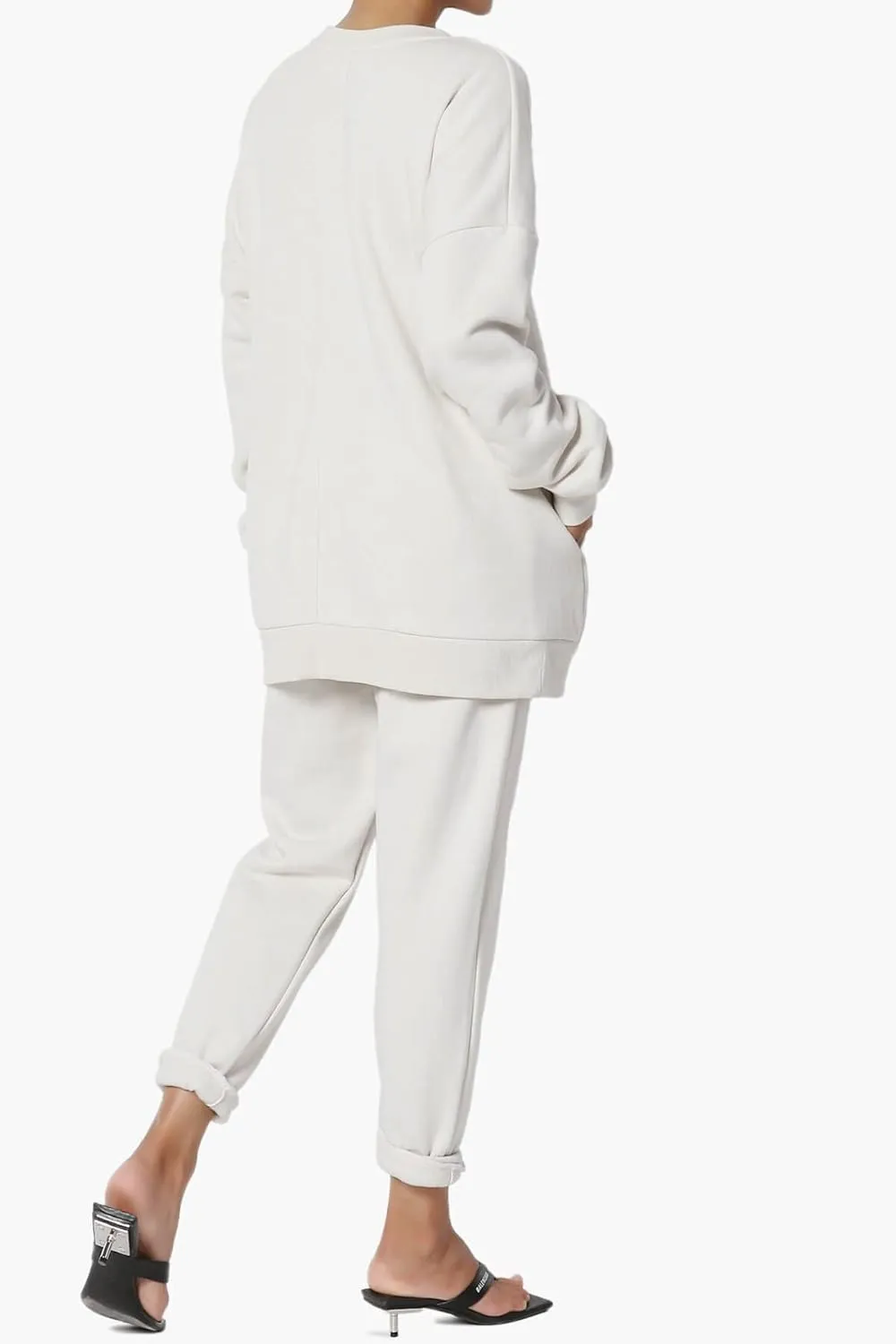 TheMogan Women's S~3X Lounge FleecePullover Sweatshirt Drawstring Jogger Sweat Pants SET