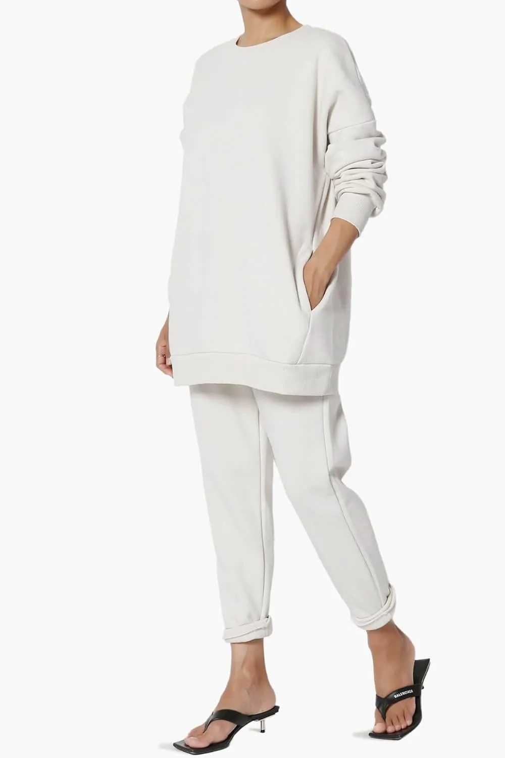 TheMogan Women's S~3X Lounge FleecePullover Sweatshirt Drawstring Jogger Sweat Pants SET