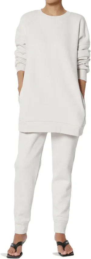 TheMogan Women's S~3X Lounge FleecePullover Sweatshirt Drawstring Jogger Sweat Pants SET