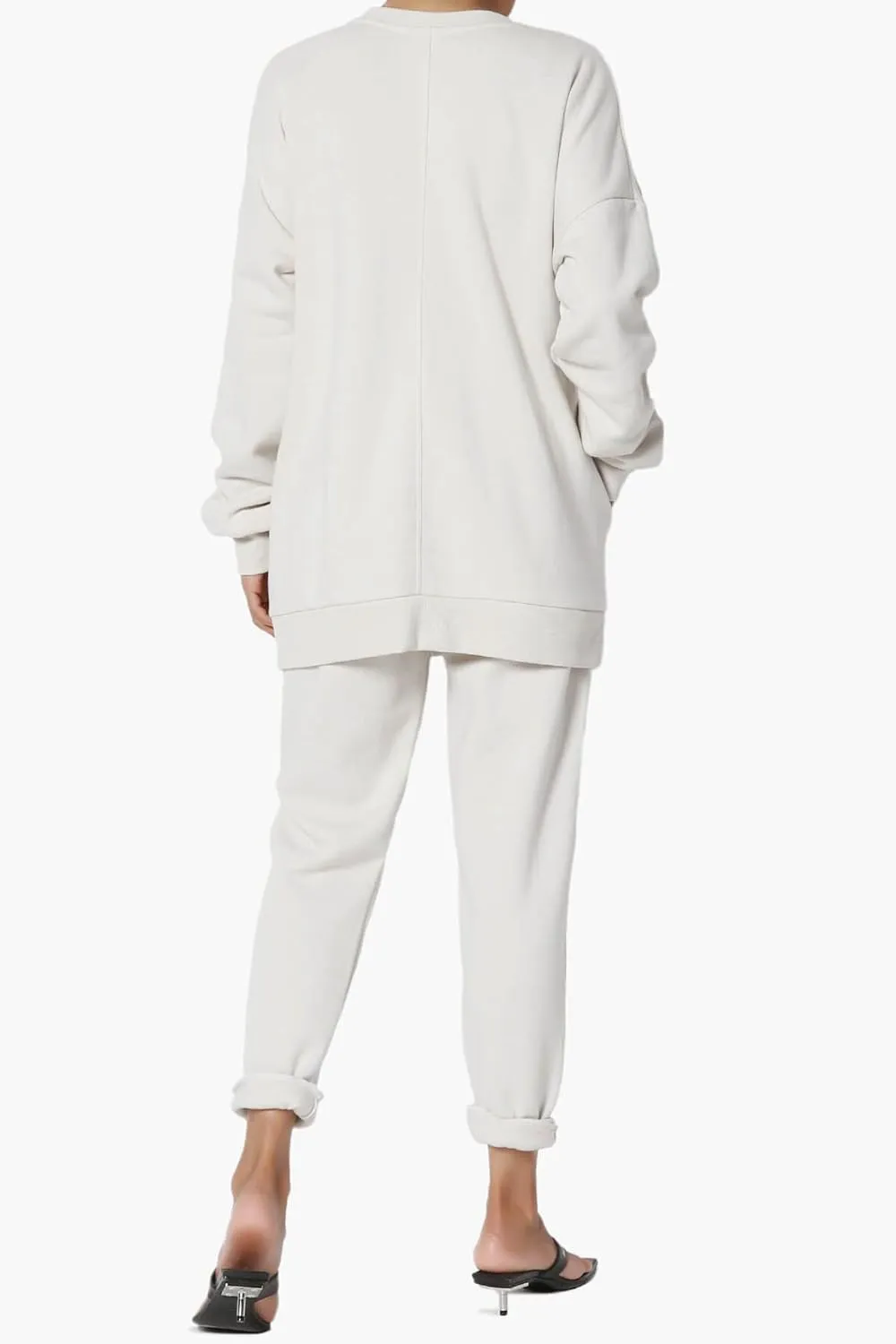 TheMogan Women's S~3X Lounge FleecePullover Sweatshirt Drawstring Jogger Sweat Pants SET