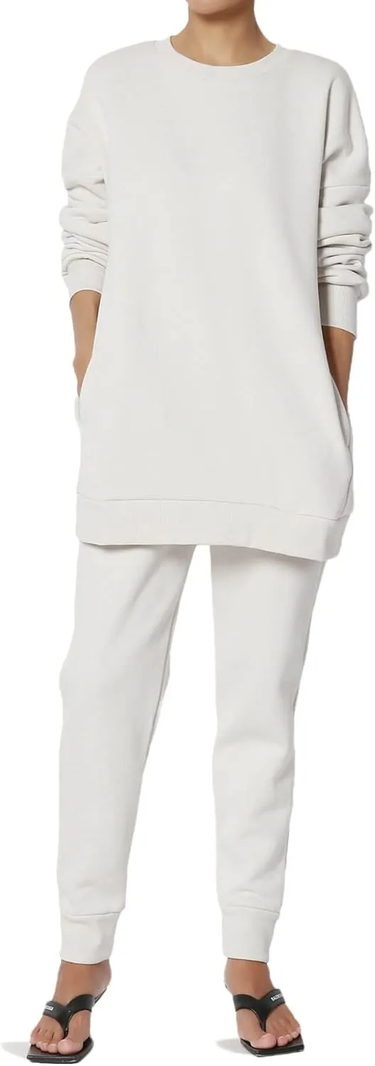 TheMogan Women's S~3X Lounge FleecePullover Sweatshirt Drawstring Jogger Sweat Pants SET