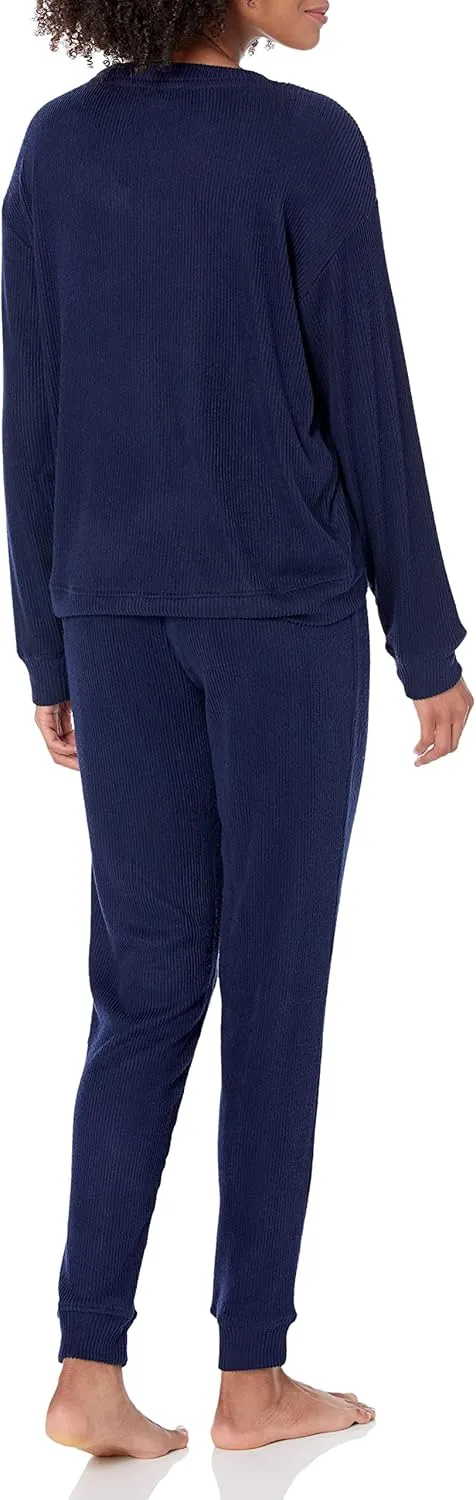 Tommy Hilfiger Women's Rib Logo Neck Pullover Top and Cuffed Bottom Pajama Set Pj