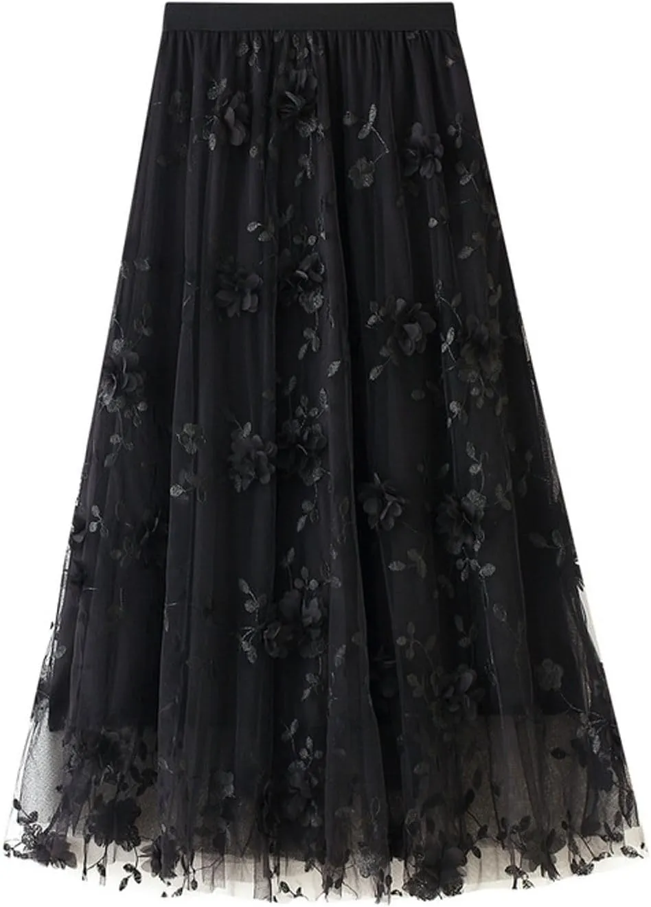 Tulle Skirts for Women 3D Floral Midi High Waist Skirt Cute Pleated A Line Layered Fairy Skirts 2025 Party Skirt
