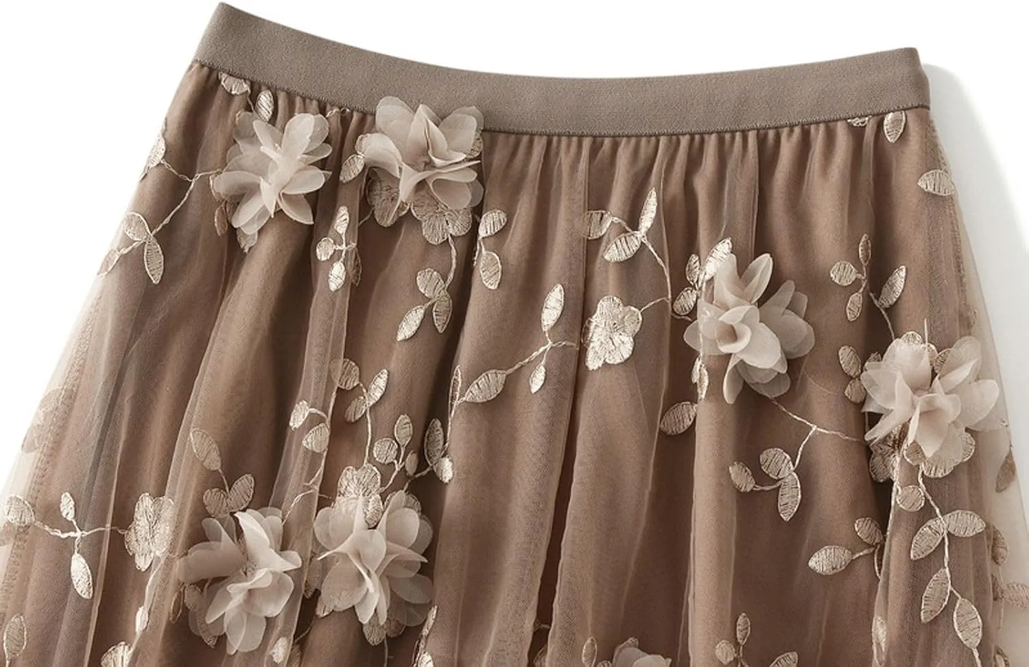 Tulle Skirts for Women 3D Floral Midi High Waist Skirt Cute Pleated A Line Layered Fairy Skirts 2025 Party Skirt