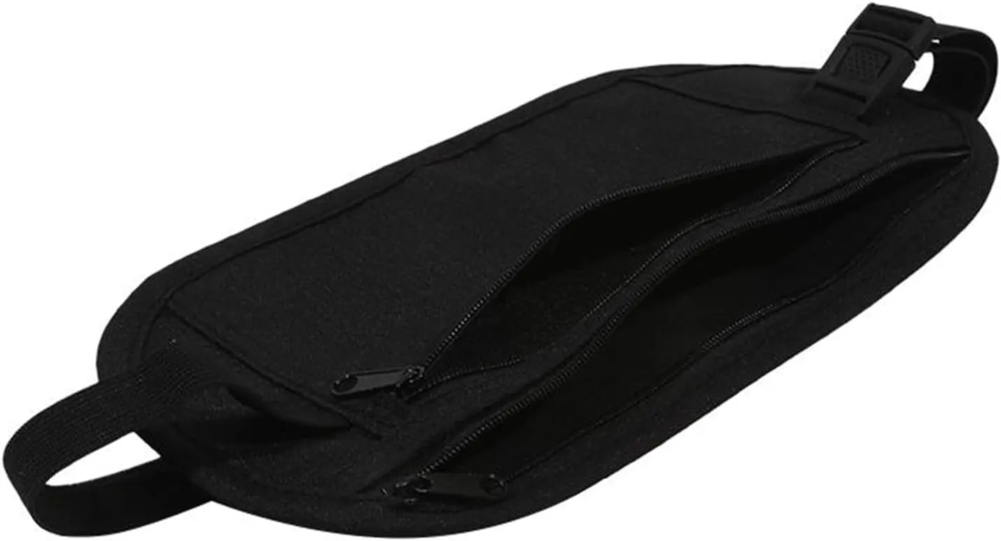 Unisex Travel Sports Anti-Theft Close-Fitting Waist Bag Ultra-Thin Invisible Thin Passport Money Belt Pouch(Black)