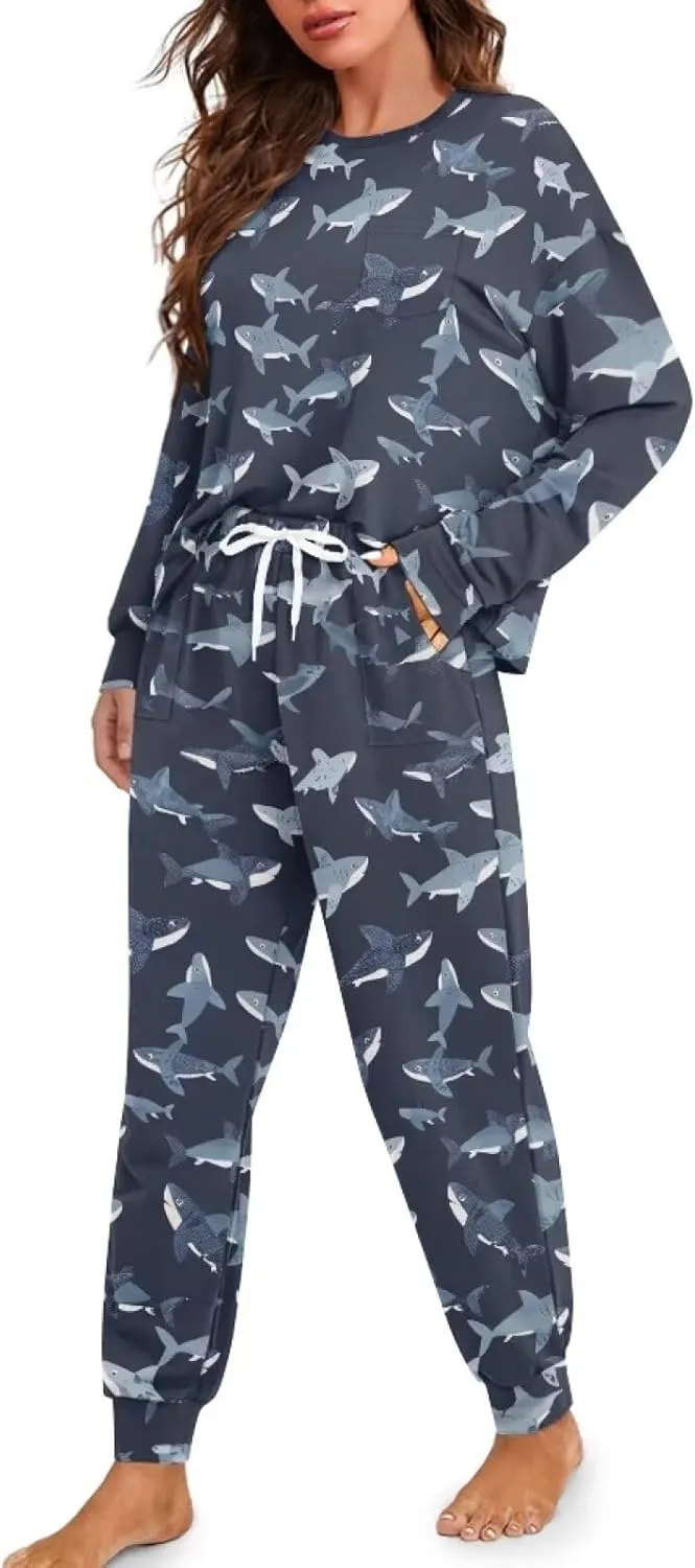 Upetstory Women Pajamas Set Long Sleeve Sleepwear Drawtsring Loungewear
