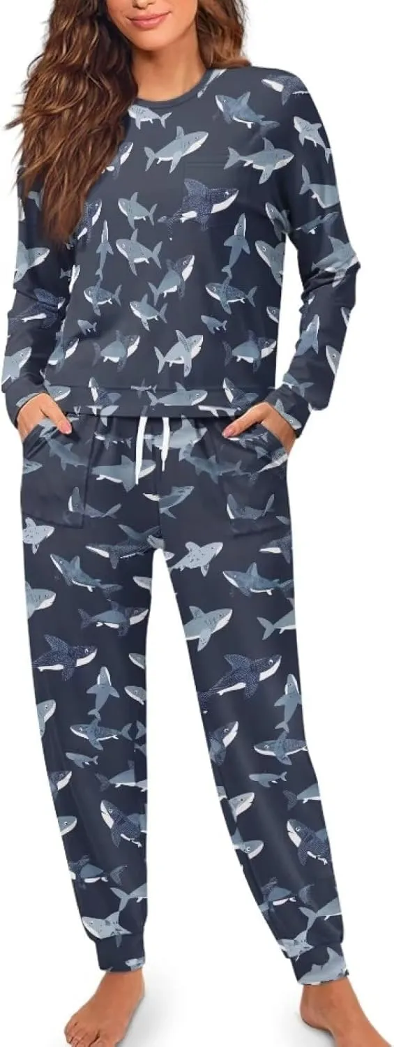 Upetstory Women Pajamas Set Long Sleeve Sleepwear Drawtsring Loungewear