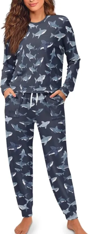 Upetstory Women Pajamas Set Long Sleeve Sleepwear Drawtsring Loungewear