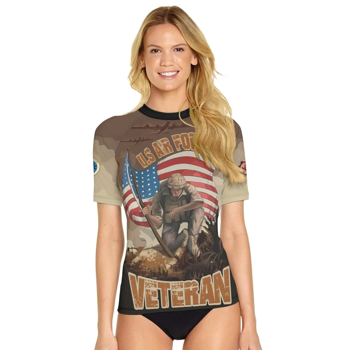USA Air Force Veteran Women's Short Sleeve Rash Guard