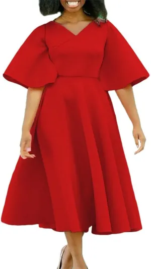 Useagrey Womens Plus Size Dresses Summer V Neck Casual Semi Formal Knee Length Church Wedding Guest Dresses