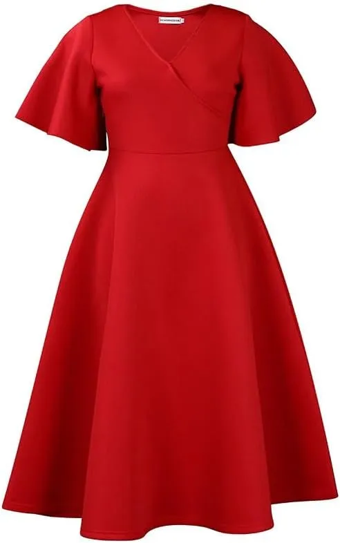 Useagrey Womens Plus Size Dresses Summer V Neck Casual Semi Formal Knee Length Church Wedding Guest Dresses