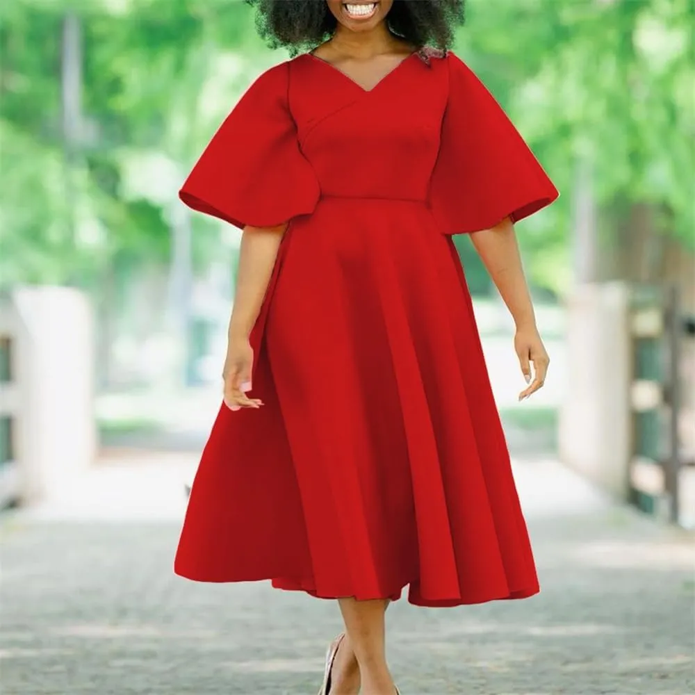 Useagrey Womens Plus Size Dresses Summer V Neck Casual Semi Formal Knee Length Church Wedding Guest Dresses