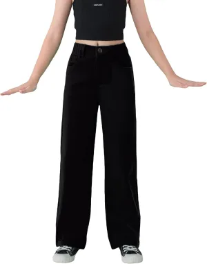 WDIRARA Girl's Butterfly Print Elastic Waist Wide Leg Ripped Jeans Denim Pants