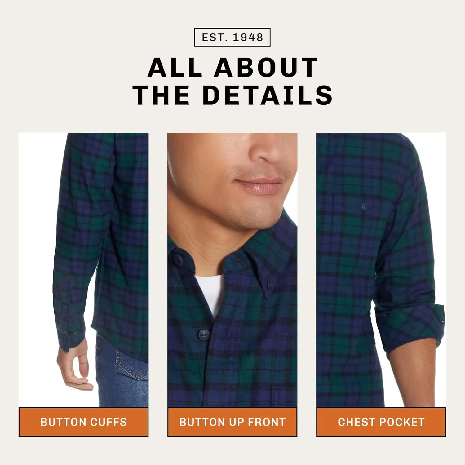 Weatherproof Vintage Mens Casual Soft Brushed Plaid Button-Down Flannel Shirt