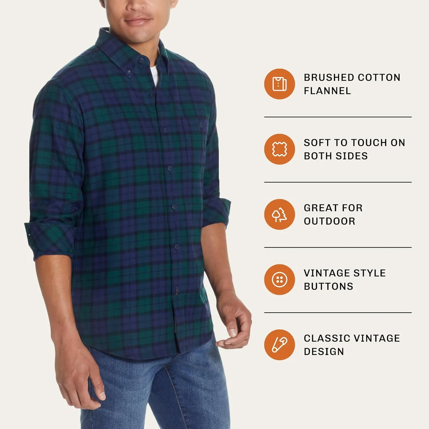 Weatherproof Vintage Mens Casual Soft Brushed Plaid Button-Down Flannel Shirt