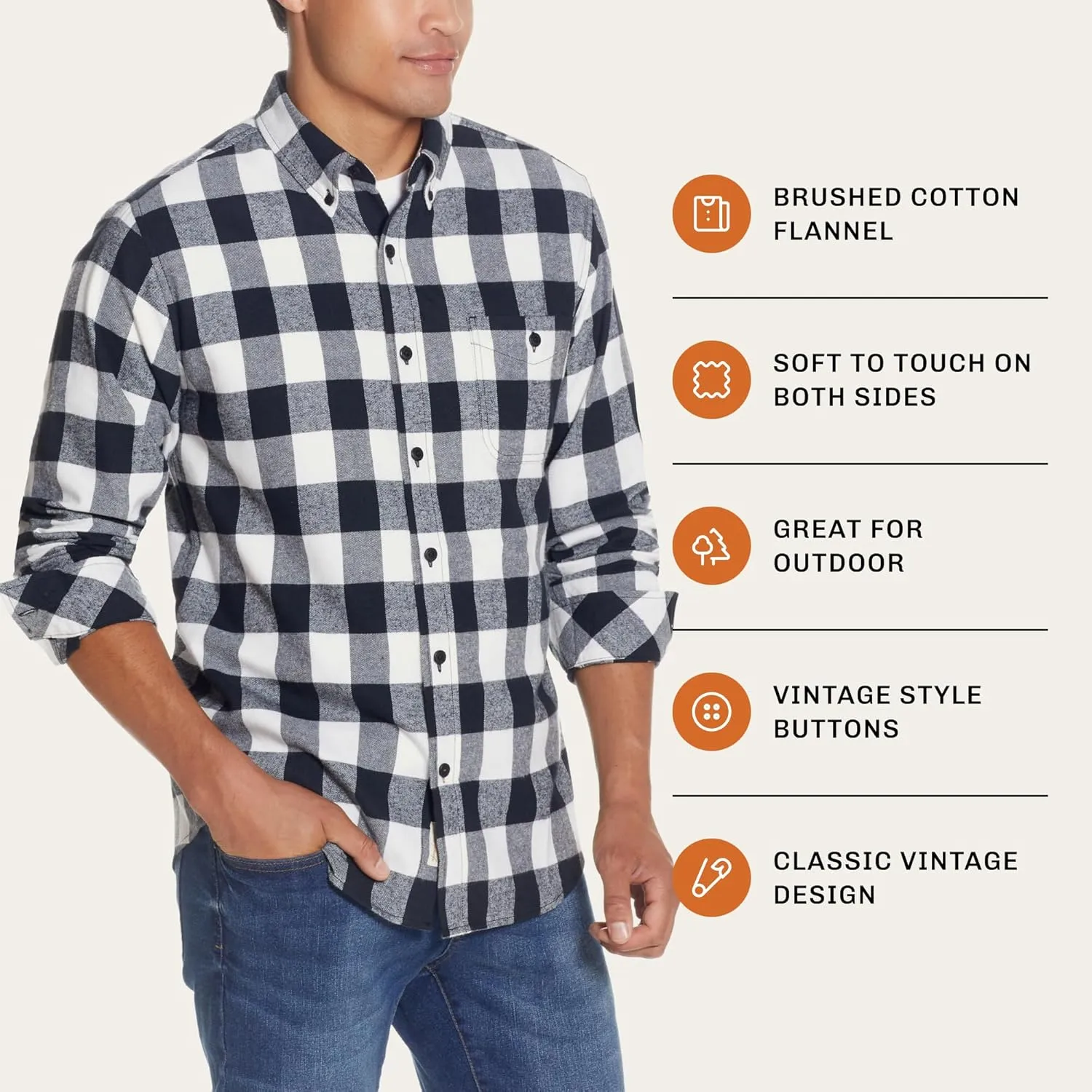 Weatherproof Vintage Mens Casual Soft Brushed Plaid Button-Down Flannel Shirt