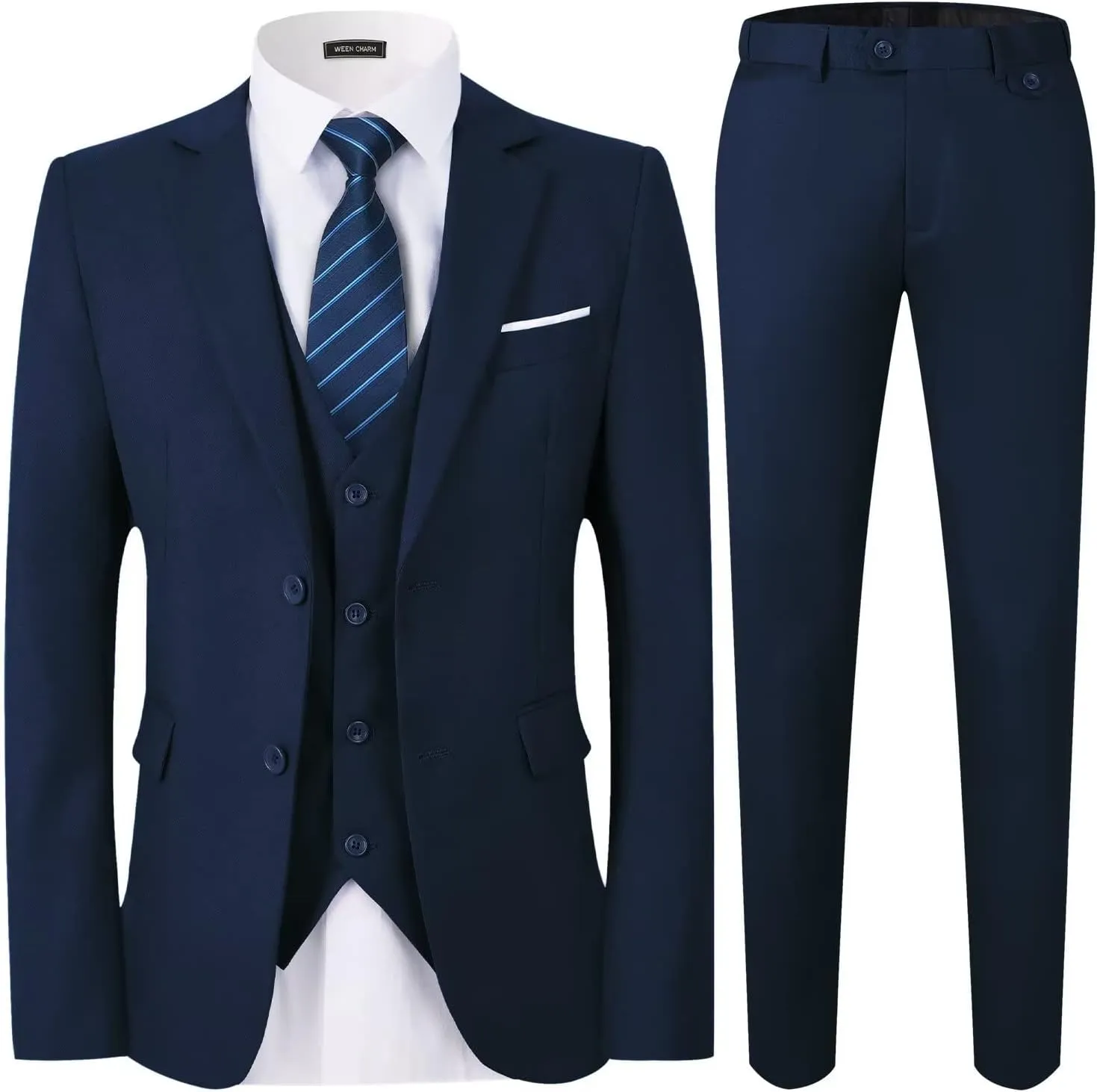 WEEN CHARM Men's 3-Piece Slim Fit Suit Set-2-Button Blazer,Vest & Pants-Formal Wedding,Prom,Party & Business Tuxedo