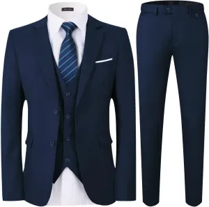 WEEN CHARM Men's 3-Piece Slim Fit Suit Set-2-Button Blazer,Vest & Pants-Formal Wedding,Prom,Party & Business Tuxedo