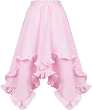 WELAKEN Girls Long Skirts Elastic Waist Flowy Ruffle Maxi Skirt with Pockets