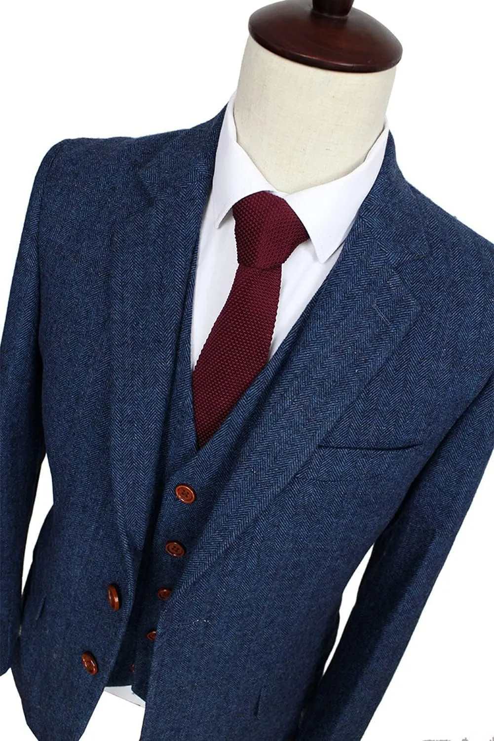 Wemaliyzd Mens Vintage 3 Piece Checkered Plaid Suit Tweed Blazer Vest Pants