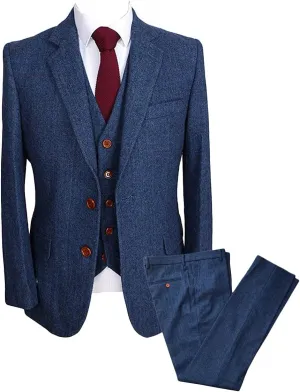 Wemaliyzd Mens Vintage 3 Piece Checkered Plaid Suit Tweed Blazer Vest Pants