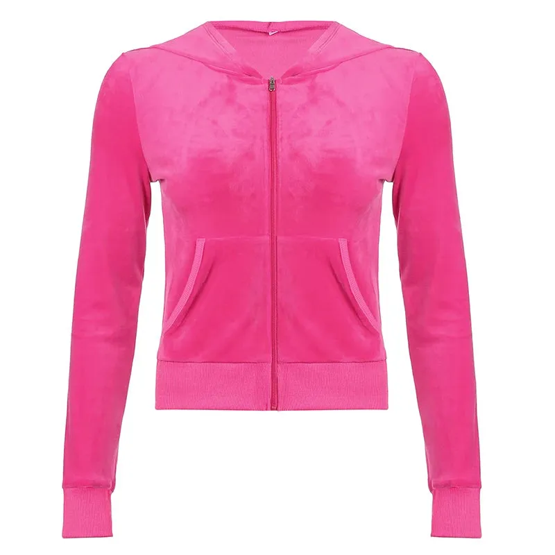 Wenkouban Casual Velvet Crop Top Winter Jacket Women Green Pink Zip Up Hoodies Coats Ladies Fashion Skinny Overcoat Streetwear