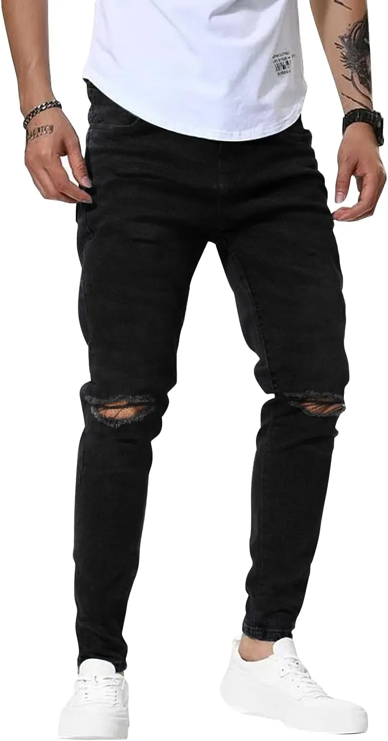 Woenzaia Mens Jeans Slim Fit Skinny Denim Stretch Tapered Jean Pants