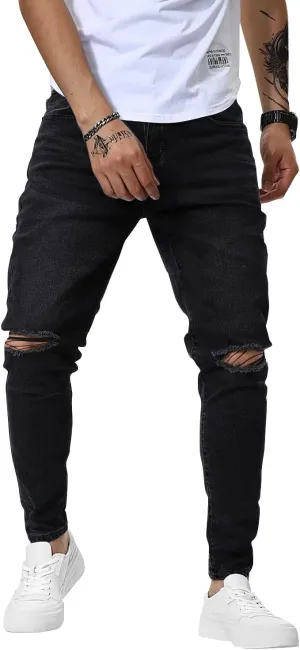 Woenzaia Mens Jeans Slim Fit Skinny Denim Stretch Tapered Jean Pants