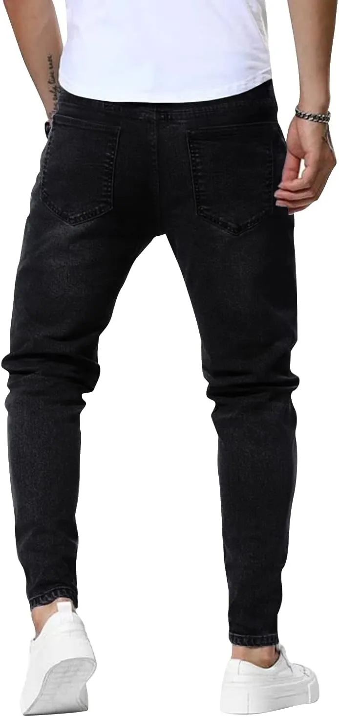 Woenzaia Mens Jeans Slim Fit Skinny Denim Stretch Tapered Jean Pants