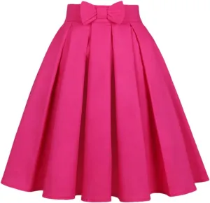 Women Cotton Solid Color Skirt with Bow Y2K Vintage Pleated Midi Skirts
