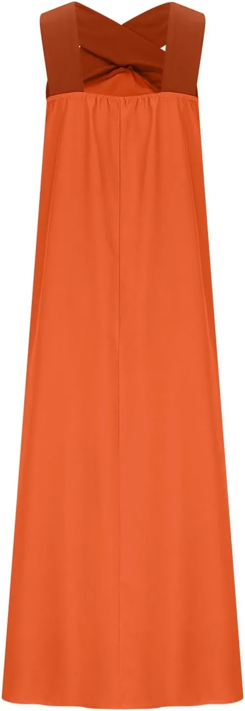 Women Criss Cross Dress Loose Fit Sleeveless Backless Going Out Outfits Summer Beach Boho Trendy Sundress