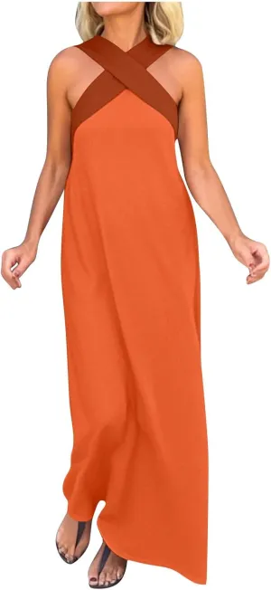 Women Criss Cross Dress Loose Fit Sleeveless Backless Going Out Outfits Summer Beach Boho Trendy Sundress
