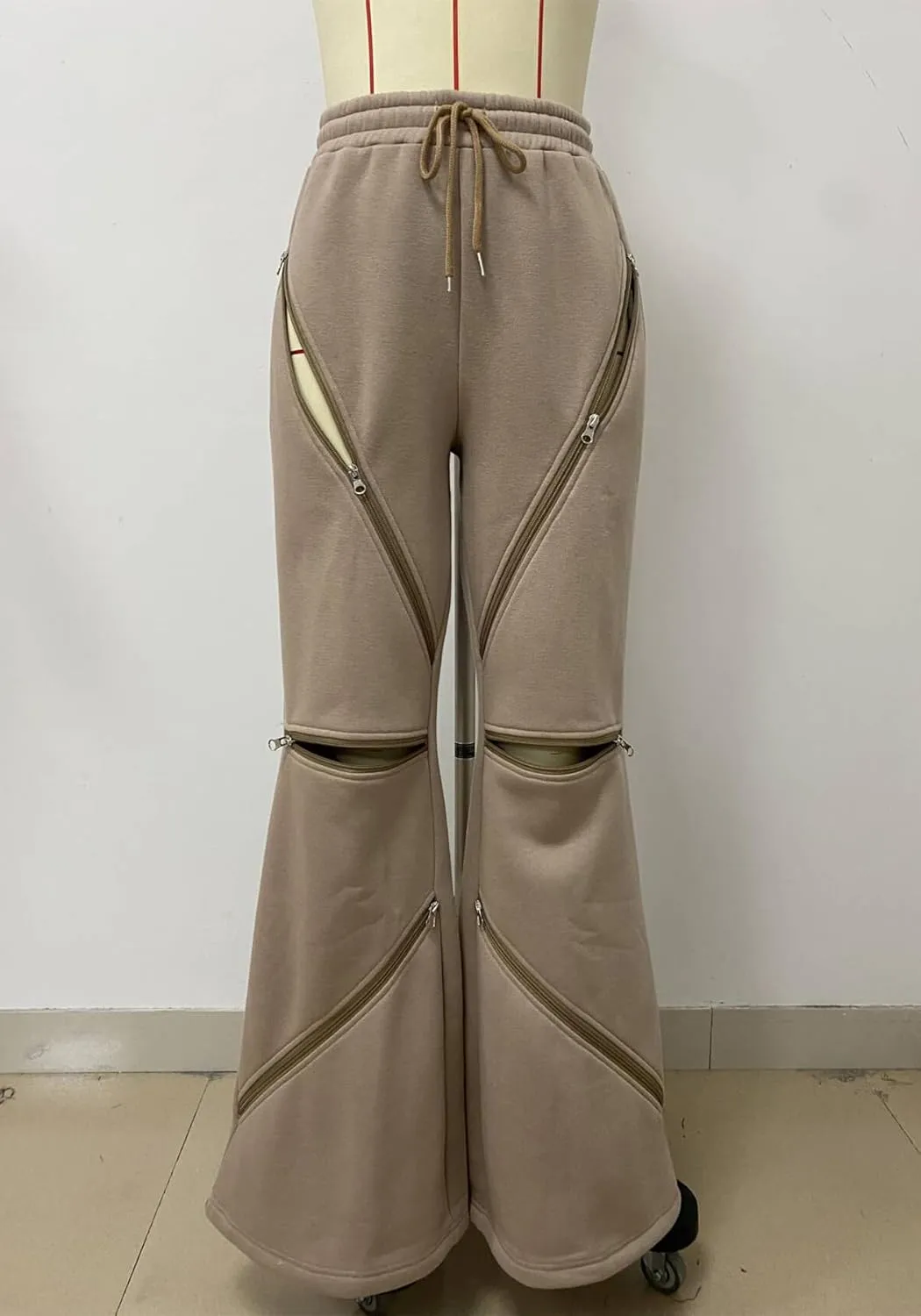 Women Flare Wide Leg Sweatpants Baggy High Waisted Cargo Sweatpants Y2k Loose Casual Pants with Multi Zipper