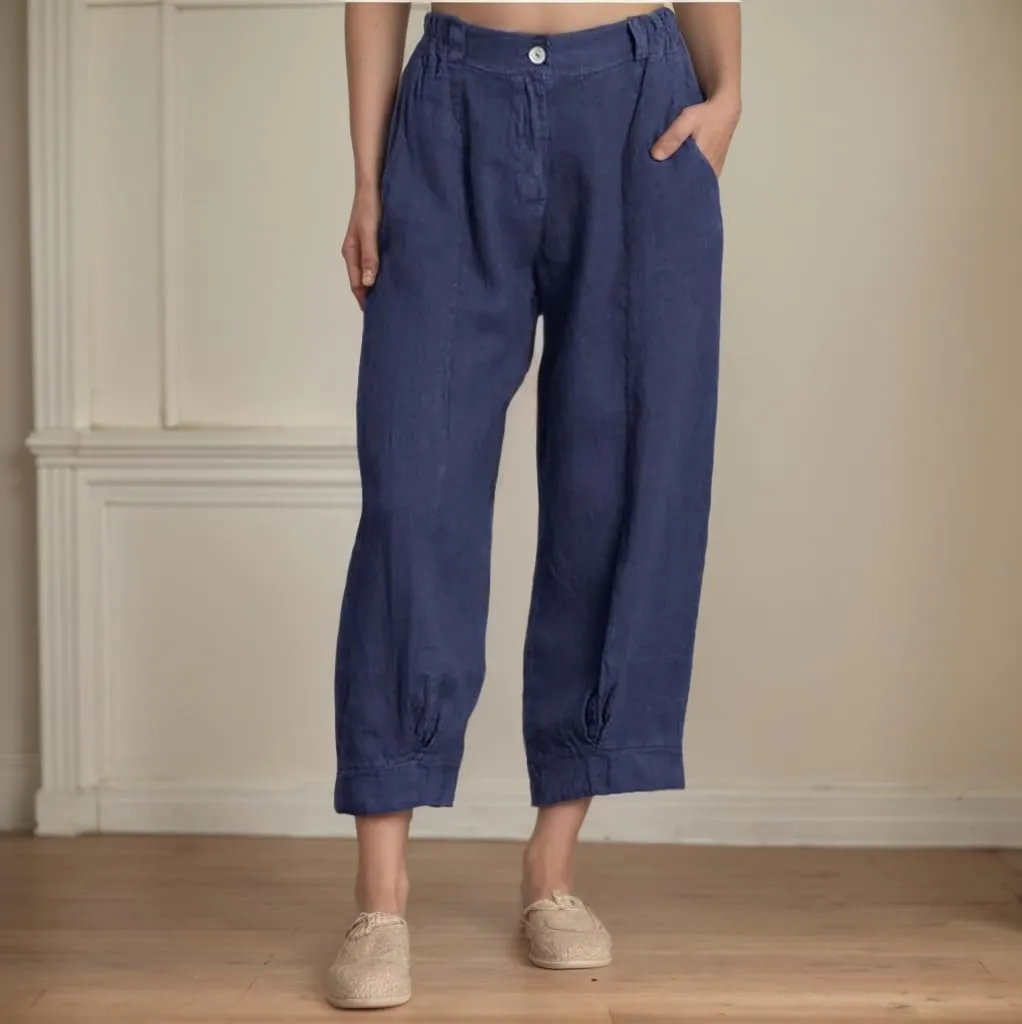Women Linen Pant 2025 Summer High Waist Wide Leg Capri Pant Casual Loose Baggy Vacation Beach Straight Trouser Pocket