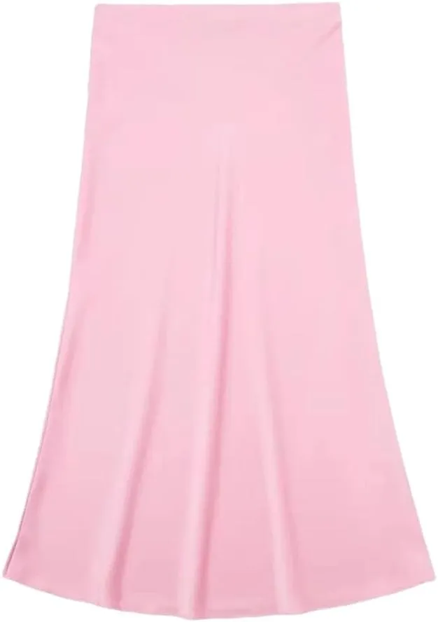 Women Solid Satin Long Skirt Y2k High Waist Slim Silk Texture Ladies Tight Midi Skirt