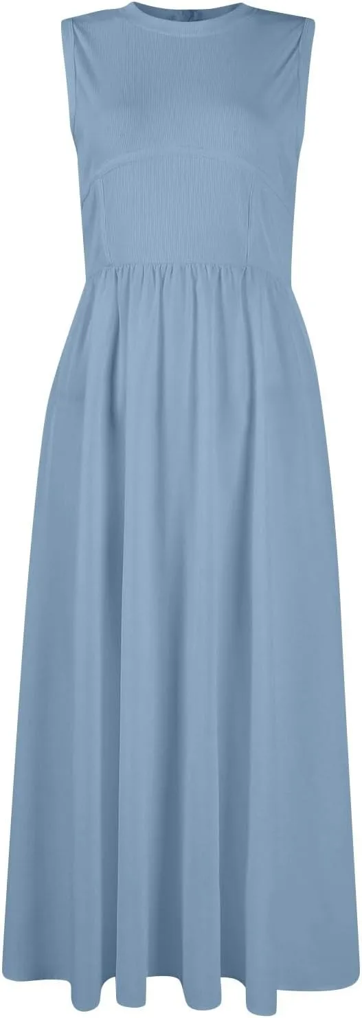 Women Summer Dresses Casual Sundresses Wrap Boho Dresses Tank Dress Sleeveless Business Midi A Line Dress with Pockets