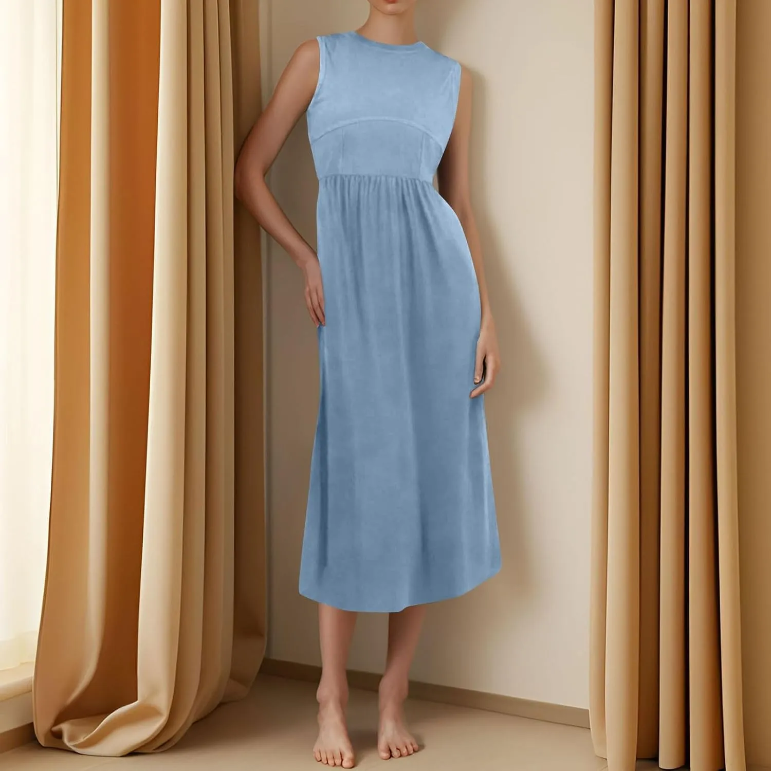 Women Summer Dresses Casual Sundresses Wrap Boho Dresses Tank Dress Sleeveless Business Midi A Line Dress with Pockets