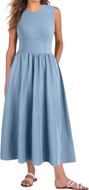 Women Summer Dresses Casual Sundresses Wrap Boho Dresses Tank Dress Sleeveless Business Midi A Line Dress with Pockets