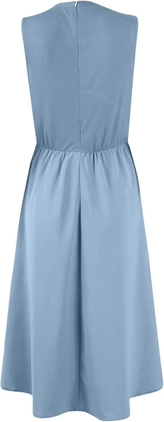 Women Summer Dresses Casual Sundresses Wrap Boho Dresses Tank Dress Sleeveless Business Midi A Line Dress with Pockets