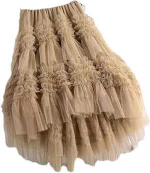 Women Tulle Skirt Women Midi Long Skirt High Waist A Line Female Party Skirt