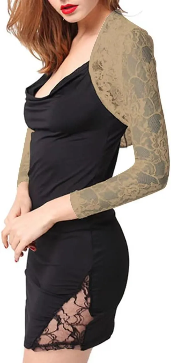 Women's 3 4 Sleeve Shrug Crochet Lace Cardigan Crop Top Crochet Lace Cardigan Sheer Cover Up